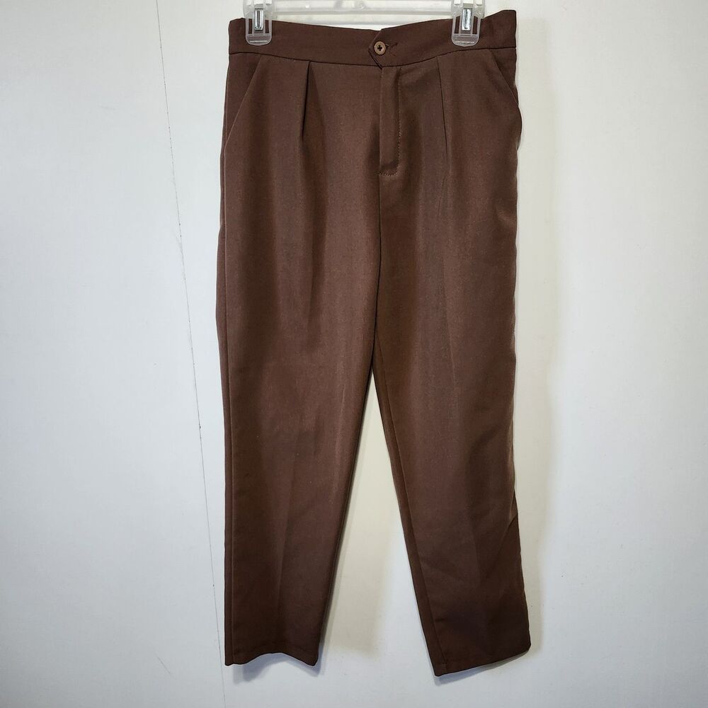 Per Una 100% Cotton Brown Pants 2XL Pleated High Waist Elastic Back Comfort